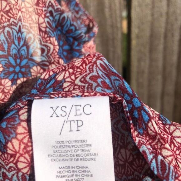 Cabi Blouse XS Top Fan Button Down Red Blue Tank Sleeveless 3620 Sheer Collar - Picture 9 of 11